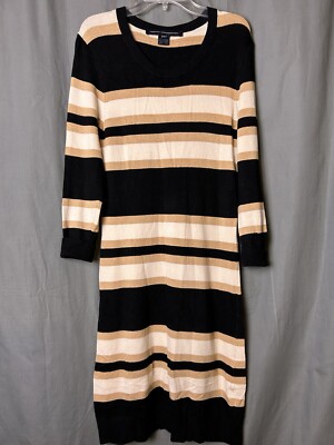 FRENCH CONNECTION Black Tan Stripe 3/4 Sleeve Knit Sheath Sweater Dress Sz  6 | eBay