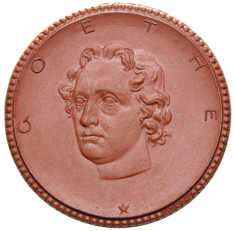 GOETHE メダイル von FRIEDRICH ANTON KÖNIG Goethe Weimar GENIO HUIUS LOCI - SAMPLE Porcelain Medal 1921