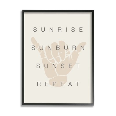 Sunrise Sunburn Sunset Repeat Beach Phrase Shaka Hand Black Framed Wall Art, ...