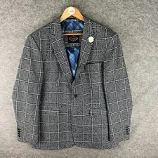 Cavani Tweed Blazer Mens UK 44 Grey Wool Smart Formal Plaid Herringbone Jacket