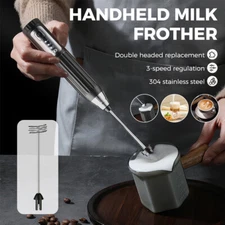 Electric Milk Frother Double Whisk Handheld Coffee Foam Mixer USB Rechargeable