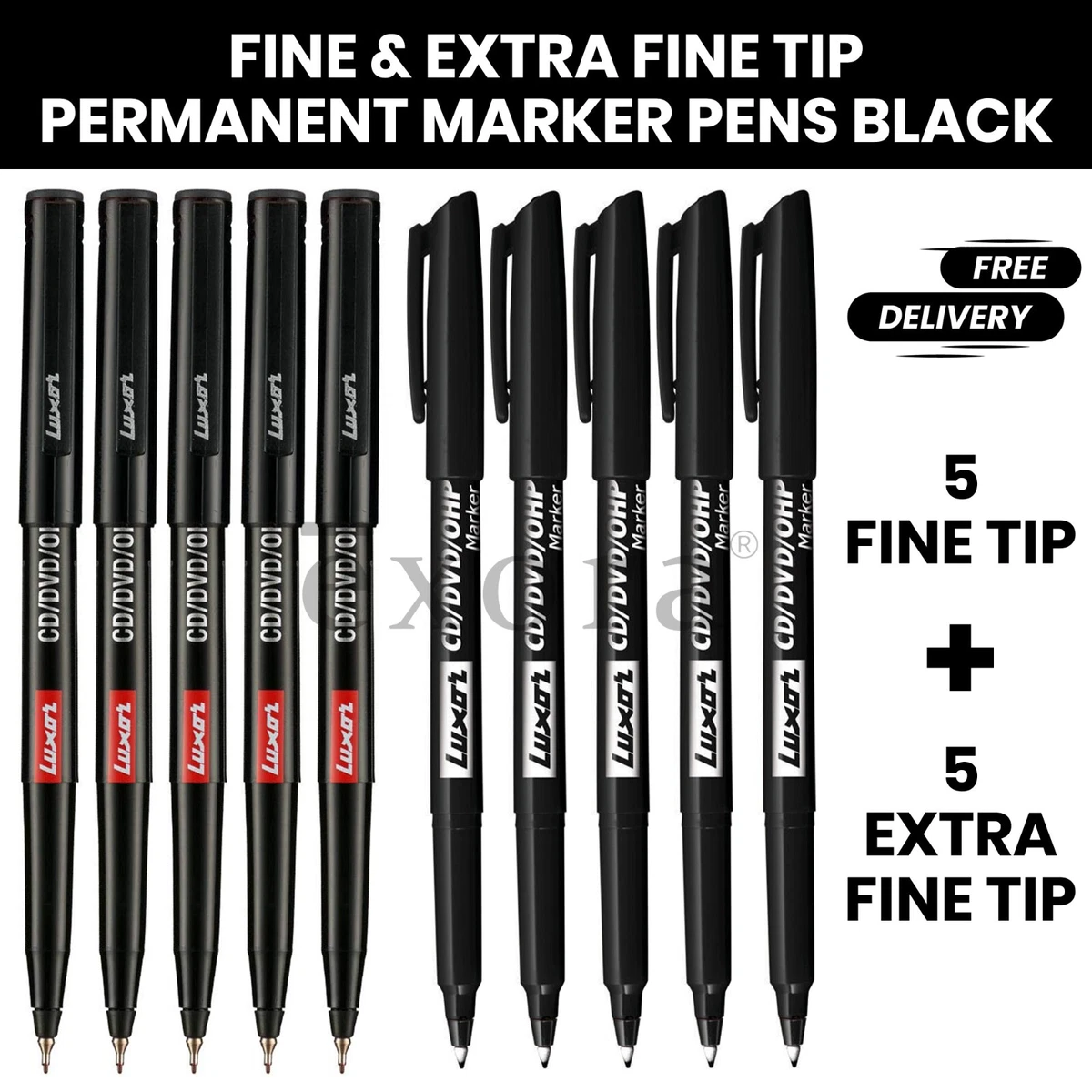 10X EXTRA FINE+EXTRA FINE TIP Permanent Marker Pens BLACK CD / DVD - Best  Price