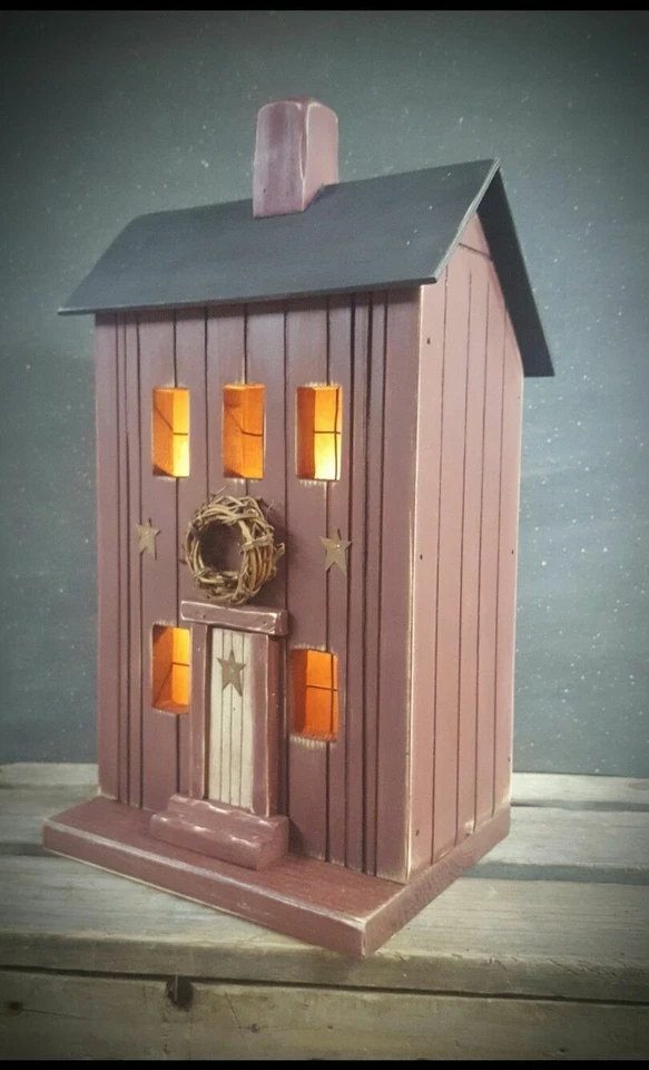 Caja de sal, caja de sal primitiva, casa de pájaros primitiva, borgoña, primitivos Foto 2 de 2