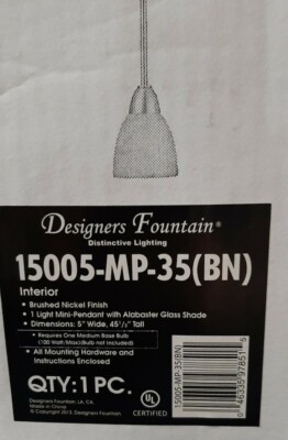 Designers Fountain 15005-MP-35 Torino Mini Pendant, Brushed Nickel 45.5'' L 5'' W