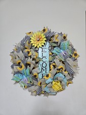 WELCOME Spring Summer Fall Front Door Wreath Wall Decor big Sunflower Butterfly