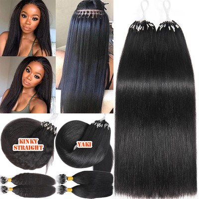 Double Drawn Thick Micro Loop Ring Bead Virgin Remy Human Hair Extensions Yaki