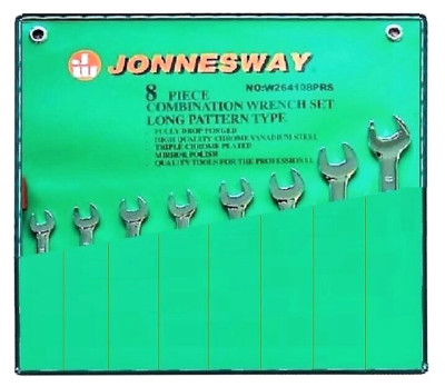 JONNESWAY Combination Wrench Set 8 pc Long Pattern Metric Chrome TWN W264108PRS