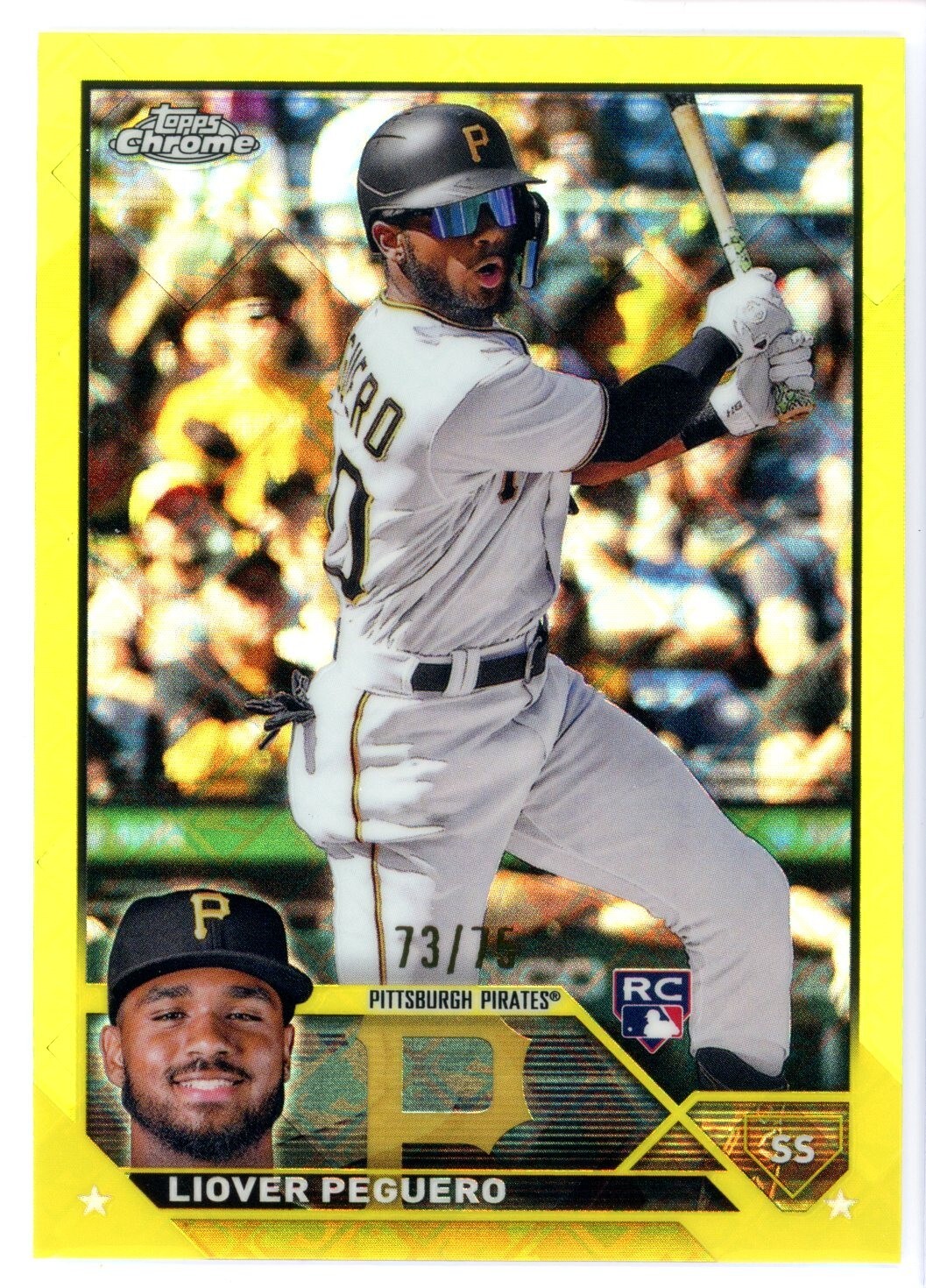 2023 Topps Chrome LIOVER PEGUERO Yellow Refractor Logofractor RC Rookie #d/75