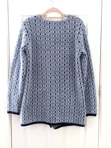 XIAOSA FUSHI Womens Navy White Long Cardigan Size M L Front Pockets 
