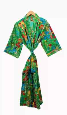 1 PC Indian block Print 100% cotton robe gown Hippie women maxi kimono dresses