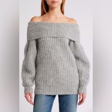 Nation LTD | Serena Off the Shoulder Sweater Alpaca Dove Gray Heather Sz S