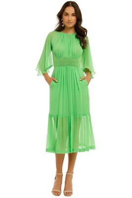 KITX Fellowship Dress in Green Silk Crew Tiered Size AU 10 Pre owned