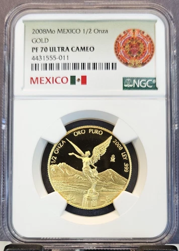 2008 MEXICO GOLD LIBERTAD 1/2 ONZA NGC PF 70 ULTRA CAMEO RARE PERFECTION