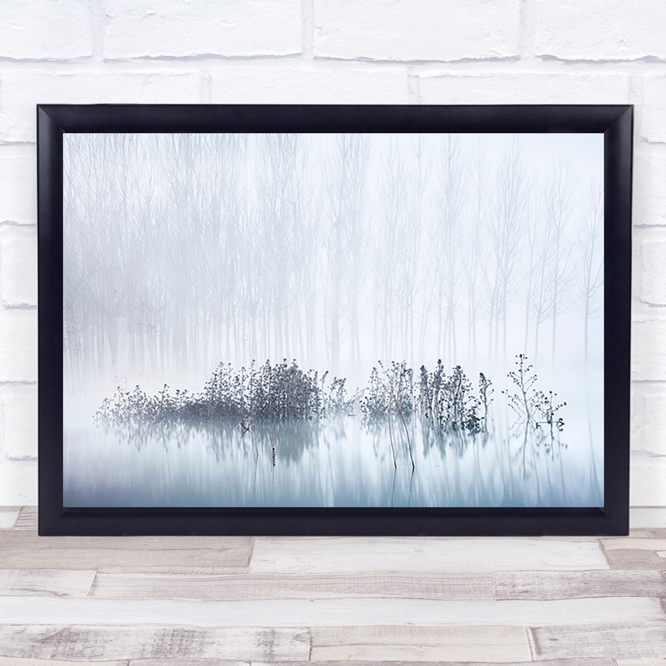 Cold a Foggy Morning in the Swamp Waterscape Trees Water Fog Winter Art Print