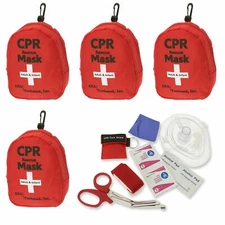 4 pk Emergency CPR Rescue First Aid Kit, CPR Pocket Resuscitator One Way Valve 