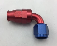W607R -8AN 90 degree Hose End / PTFE / Teflon Swivel 8 AN Fitting -8 Red/Blue