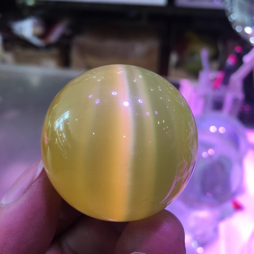 1PCS Natural Quartz yellow Cat Eye Crystal Healing Ball Sphere 38-40mm ...