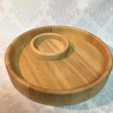 Wooden Chip and Dip Bowl Solid Wood Thailand Approx. 11.5" Diameter