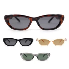 Womens Narrow Rectangular Cat Eye Retro Plastic Sunglasses