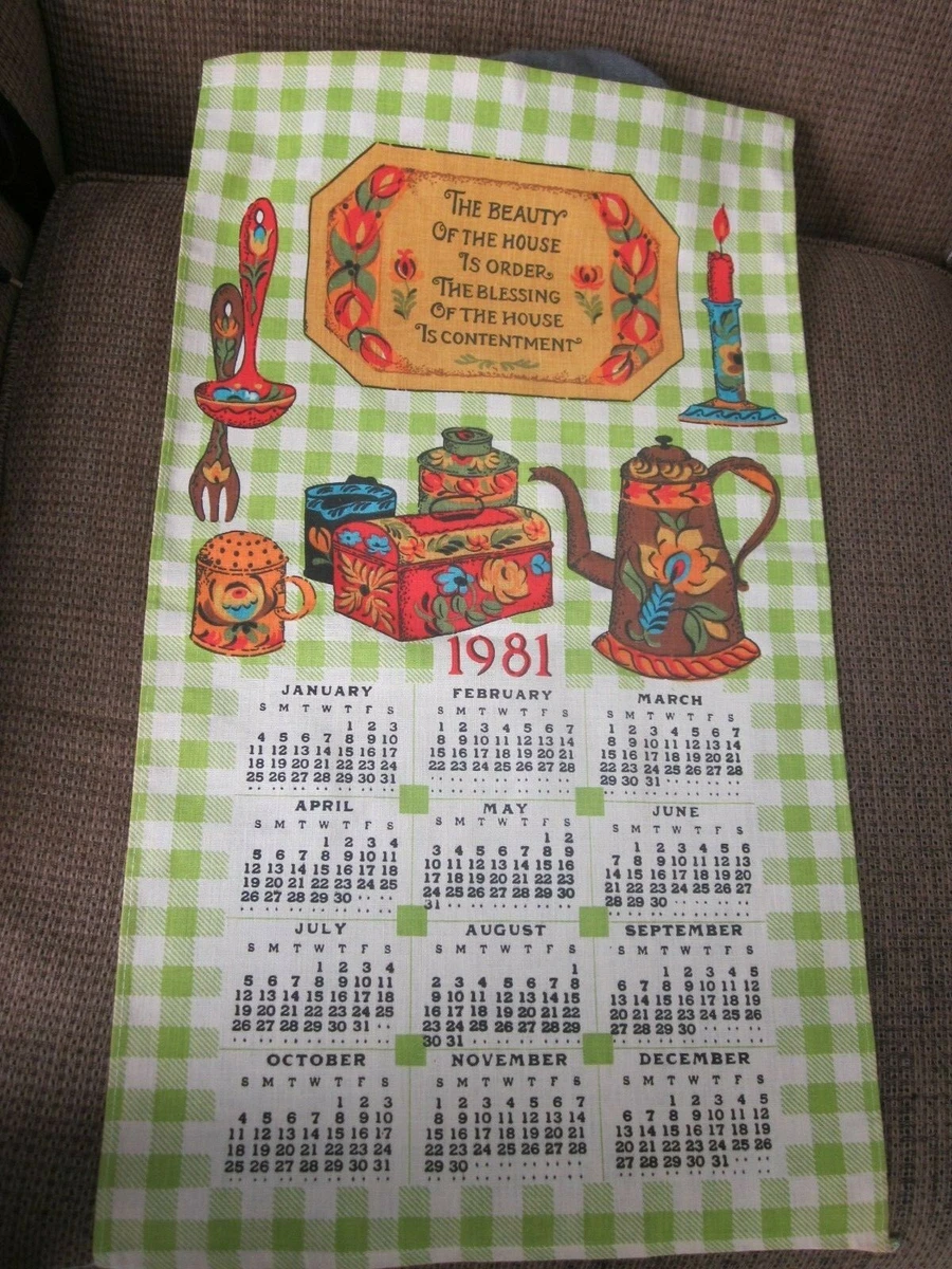 Vtg 1981 Fabric Calendar Cloth Tea Towel Country European Design | eBay