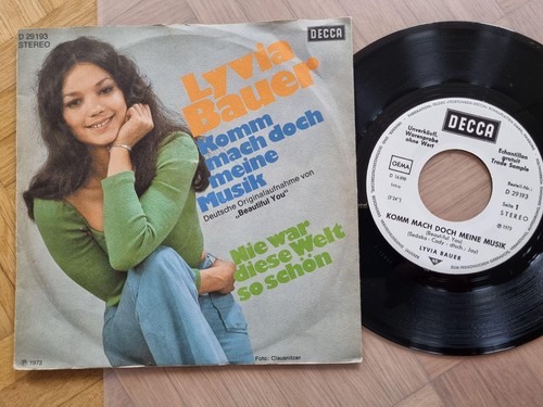 7" Single Lyvia Bauer - Komm mach doch meine Musik Vinyl Germany PROMO - Picture 1 of 5