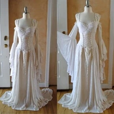 Medieval Vintage Wedding Dresses with Flared Sleeves Off Shoulder Bridal Gowns