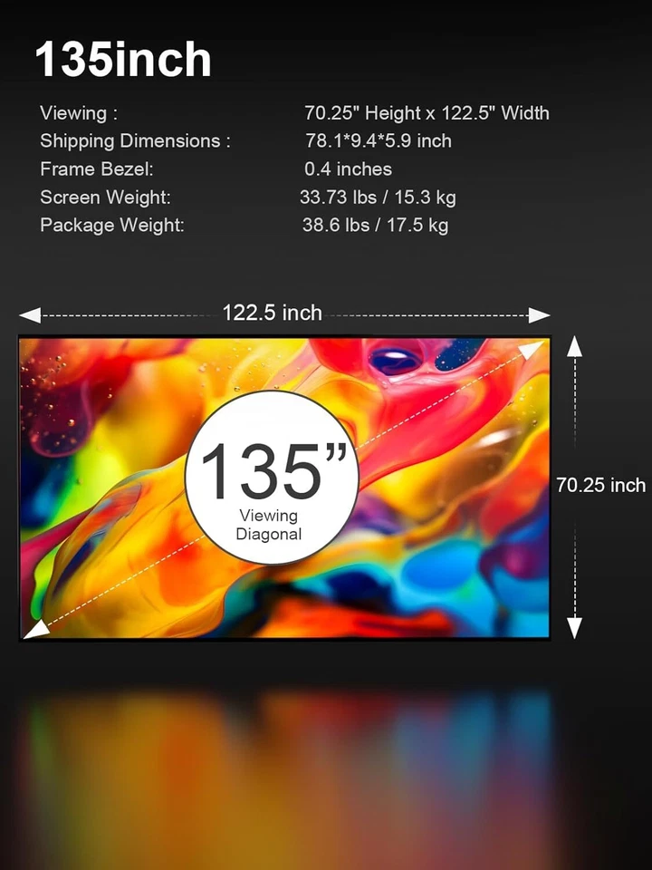 AWOL VISION 135 pulgadas Pantalla Proyector Marco Fijo 1.3 dB Ganancia Máxima NUEVO Activo 3D Foto 2 de 4