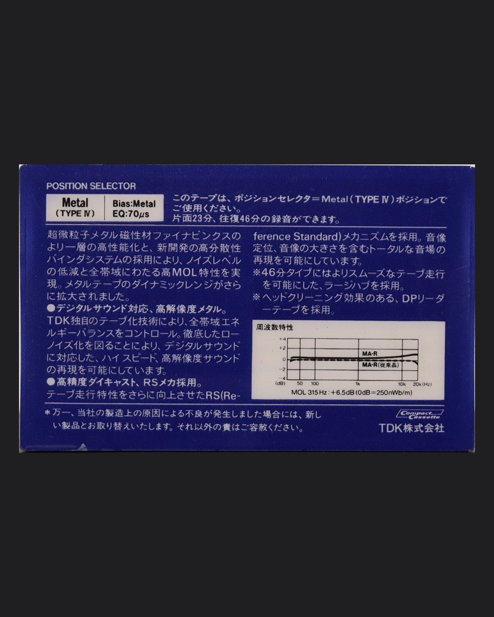 TDK MA-R 1984 JP Type IV Metal Cassette NOS, B & C Stock