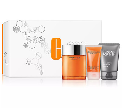 Clinique Happy For Him 3-pc Gift Set Men Perfume 3.4oz + Scrub+ Body / Hair Wash