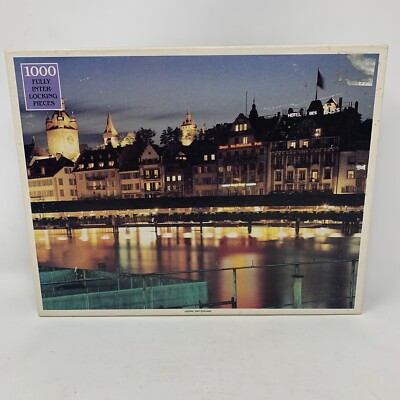 75922 Rainbow Works Luzern Switzerland Puzzle 1000 Pcs Cityscape Vintage Sealed