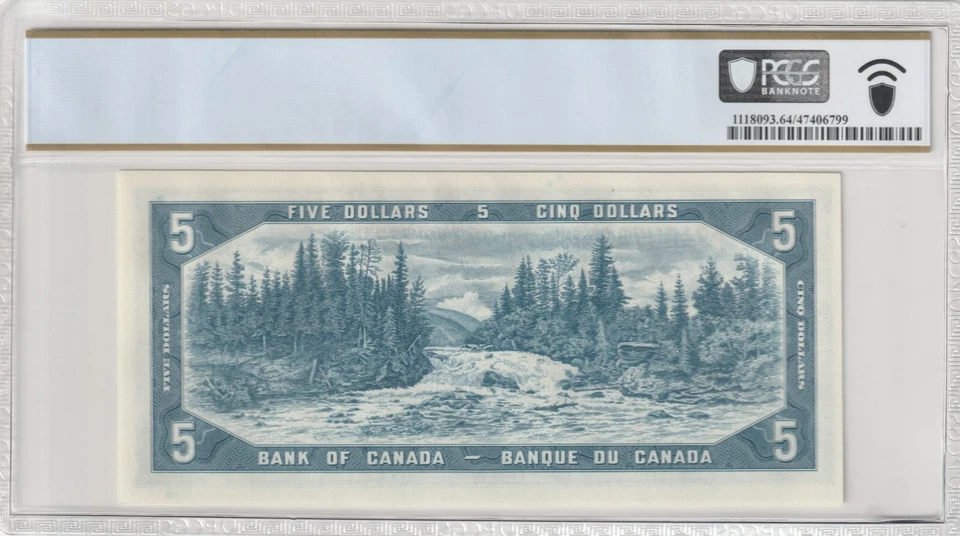 Canada 1954 5 Dollars Certified PCGS Banknote UNC 64 PPQ Pick BC-39c - Image 2 of 2