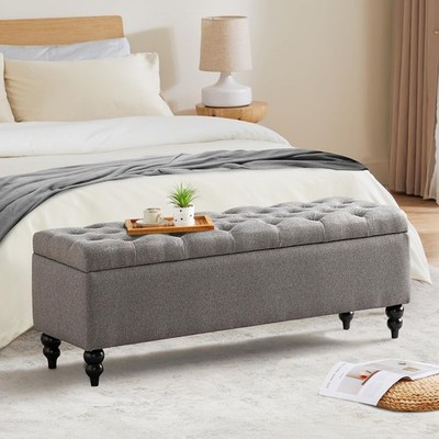 Storage Ottoman Bench 50.2 Inches, Upholstered 50.2''D x 17.7''W x 16.7''H, Grey 