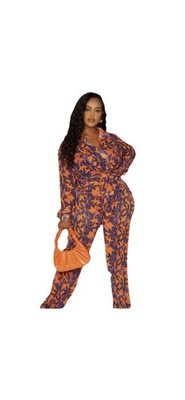 Pretty Little Thing Plus Orange Print Beach Flares Pants Sheer Size 18uK 14US