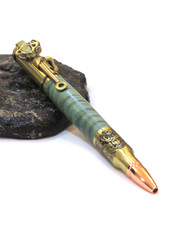 Handmade Bolt Action Pen – Curly Maple Wood, Deer Clip, Antique Brass, USA