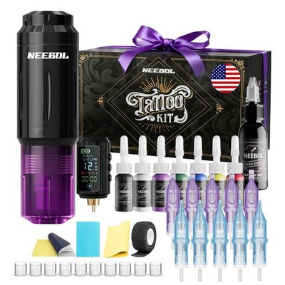 Neebol Tattoo Gun Kit for Beginners   Wireless Tattoo Gun with 1600mAh Battery,