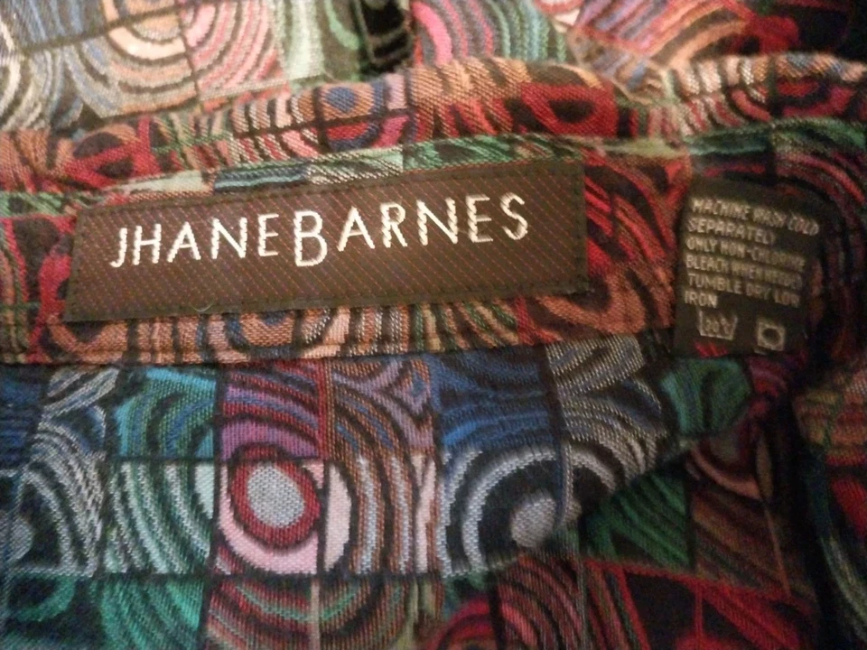 ВИНТАЖНЫЙ JHANE BARNES РУБАШКА КНОПКА СПЕРЕДИ ДЛИННЫМ РУКАВОМ МУЖСКОЙ XL АБСТРАКТНЫЙ ЦВЕТНОЙ - Изображение 3 из 4