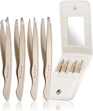 Tweezers Set for Women Facial Hair: Stocking Stuffers 4Pcs Stainless Steel Eyebr