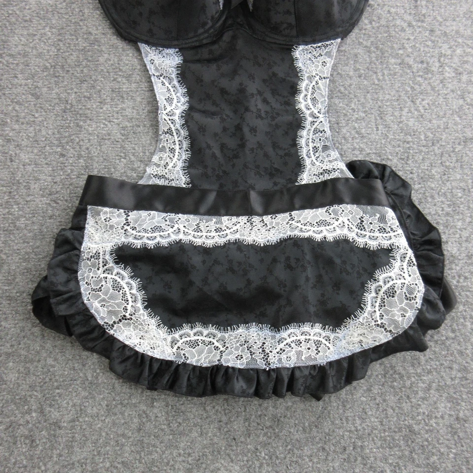 Victoria's Secret Peluche Mujer 36D Negro Encaje Satinado Francés Mucama Delantal Con Aros Foto 3 de 4