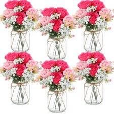 6 Sets Mason Jar Centerpiece Table Decorations Artificial Peony Baby's Breath