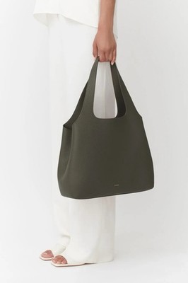 Cuyana System Tote in Dark Olive Leather 16 Inch
