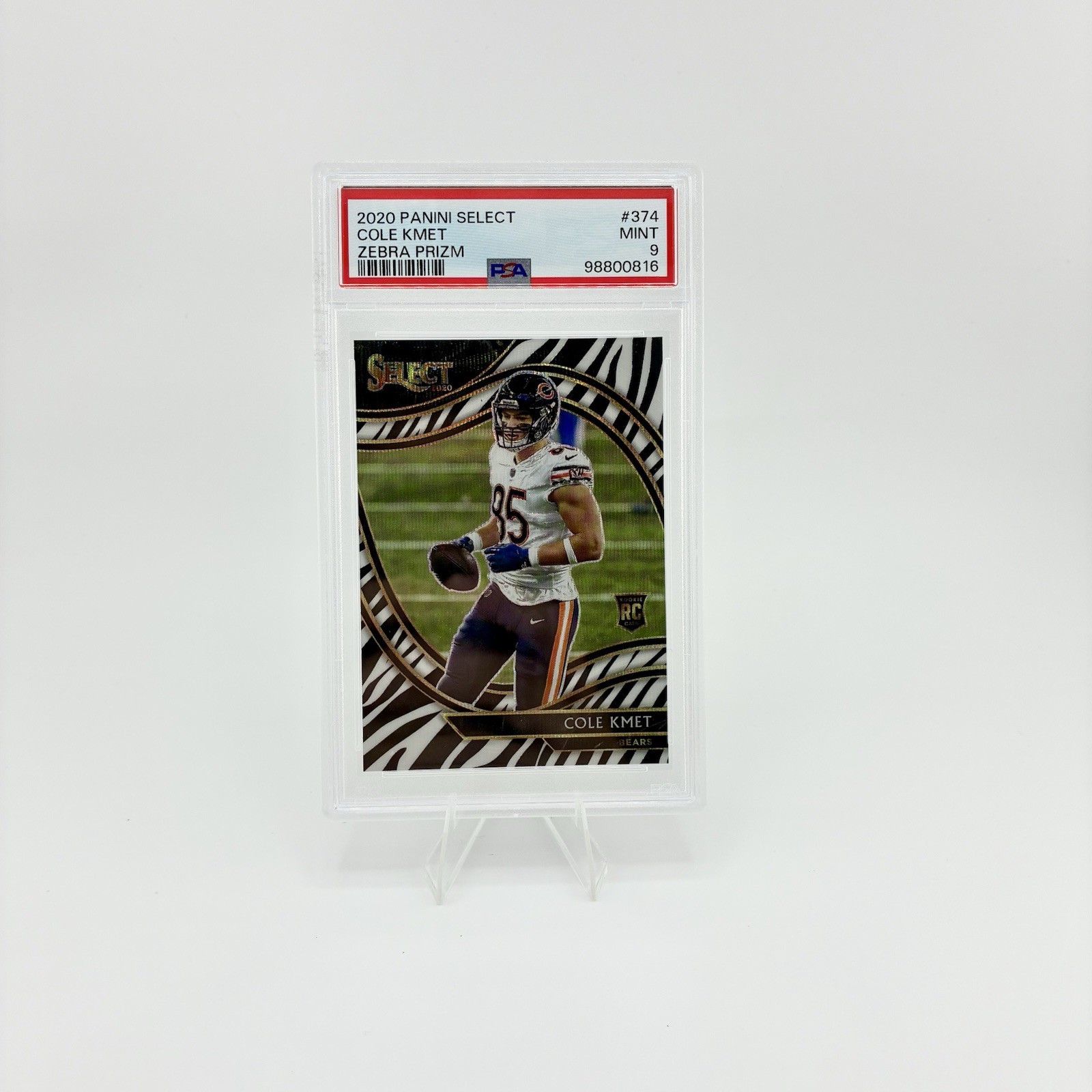 2020 Panini Select Field Level Cole Kmet #374 Zebra Prizm RC PSA 9/7 Bears