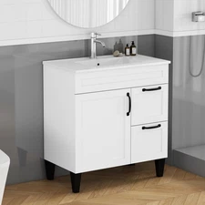 Modern Bathroom Vanity w/Ceramic Sink,Bathroom Storage Cabinet w/Doors & Drawers