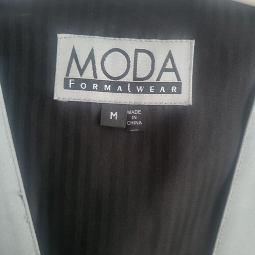 moda formal wear mens medium m silver gray suit tux vest rouched back elastic - Picture 4 of 4