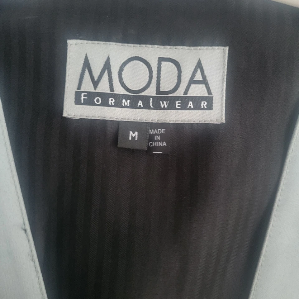 moda formal wear mens medium m silver gray suit tux vest rouched back elastic - Image 4 of 4