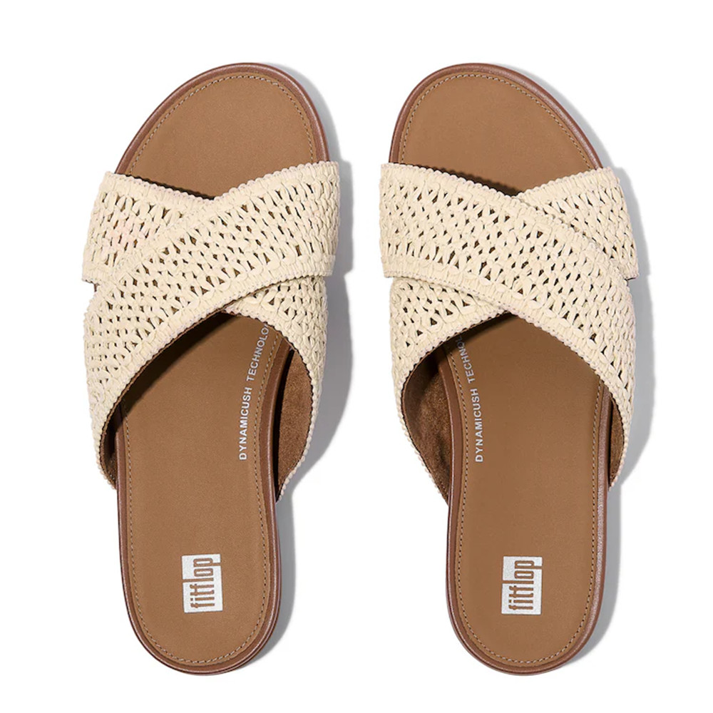 FitFlop Gracie Woven Cross Slides in Ivory - Stylish Comfort Sandals
