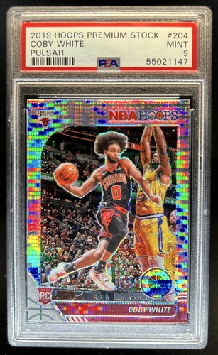 2019-20 Panini Hoops Premium Stock Coby White Prizm Pulsar RC #204 Bulls PSA 9