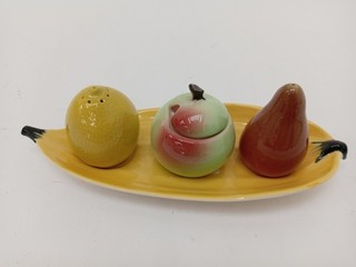 Carlton Ware Fruit Condiment Set with Tray Vintage Handpainted Ceramic