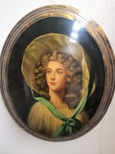 Painting - Lady - HAND PAINTED - ON BOARD - frame - GOLD leaf 27x32 CM n2