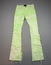 Valabasas Stacked Distressed Jeans Neon Green Bleach Wash Size 30 Flared