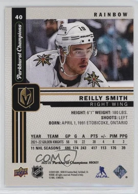 2022-23 Upper Deck Parkhurst Champions Gold Rainbow Reilly Smith #40 - Image 2 of 2